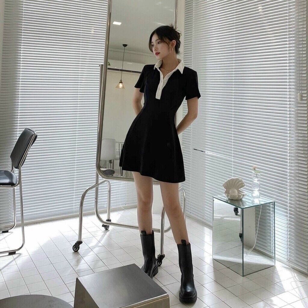 Đầm polo thun suông ôm body hàng thiết kế, phù hợp mặc công sở dự tiệc