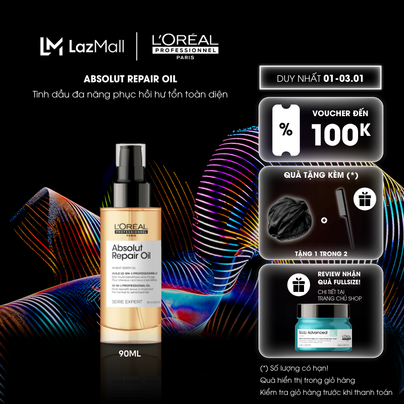  Tinh dầu dưỡng tóc 10 trong 1 phục hồi hư tổn toàn diện chuyên nghiệp Absolut Repair Oil 90ml - Dành cho tóc khô xơ hư tổn 