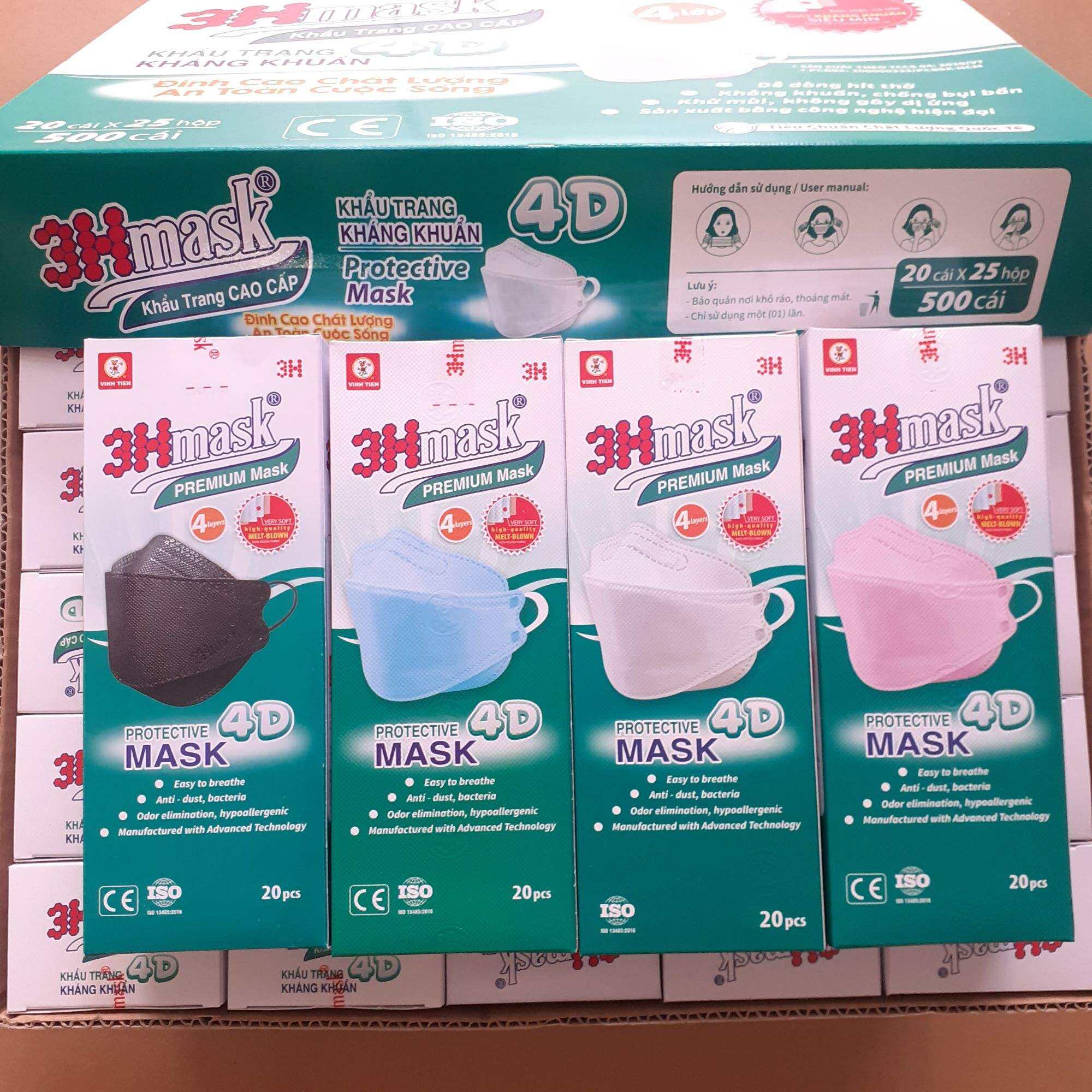 ] Hộp 20 Khẩu Trang Quai Bản Mềm không đau tai 3Hmask Vĩnh Tiến chính hãng