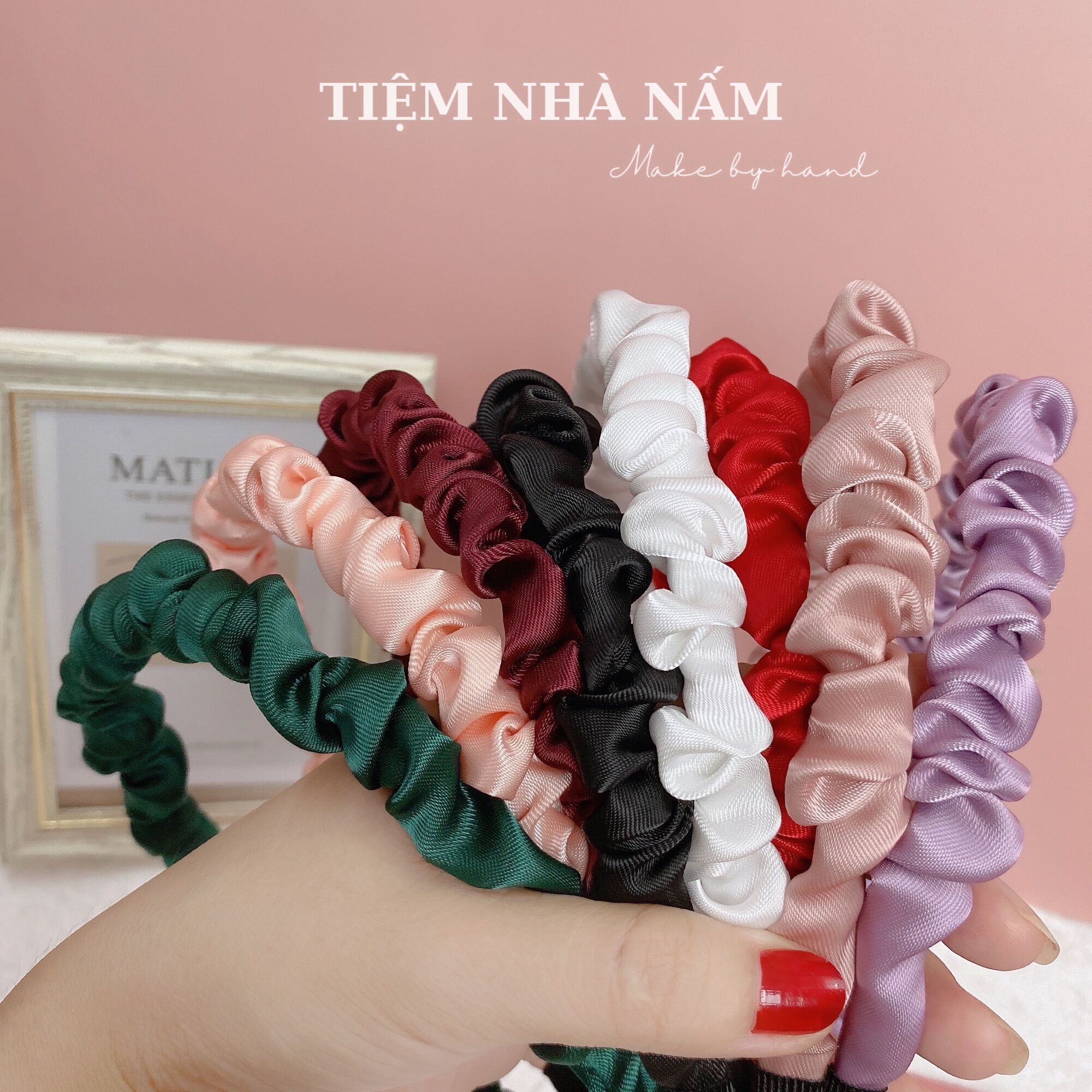 🎀 Cài, bờm tóc nhún satin bèo nhiều màu - [ Nhà Nấm handmade ]