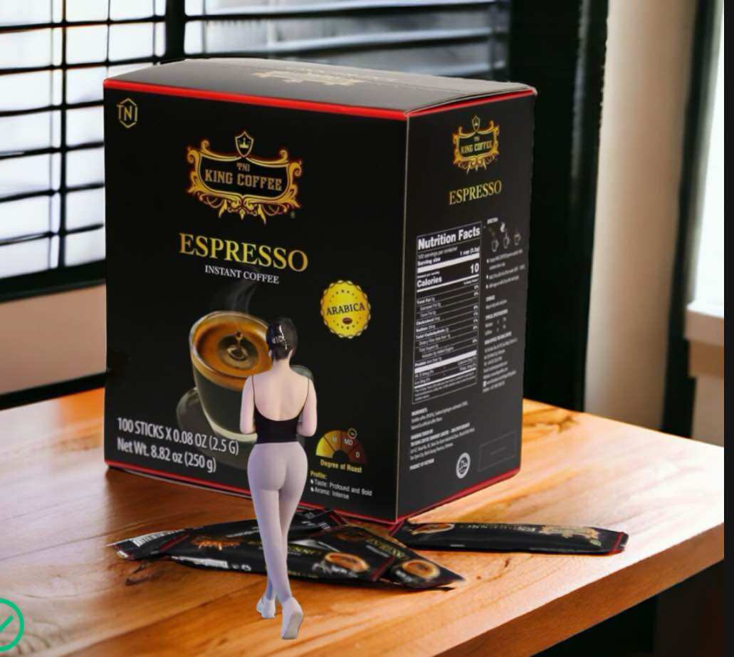 Cà Phê Đen Hòa Tan KING COFFEE ESPRESSO (Hộp 100 gói x 2.5g)