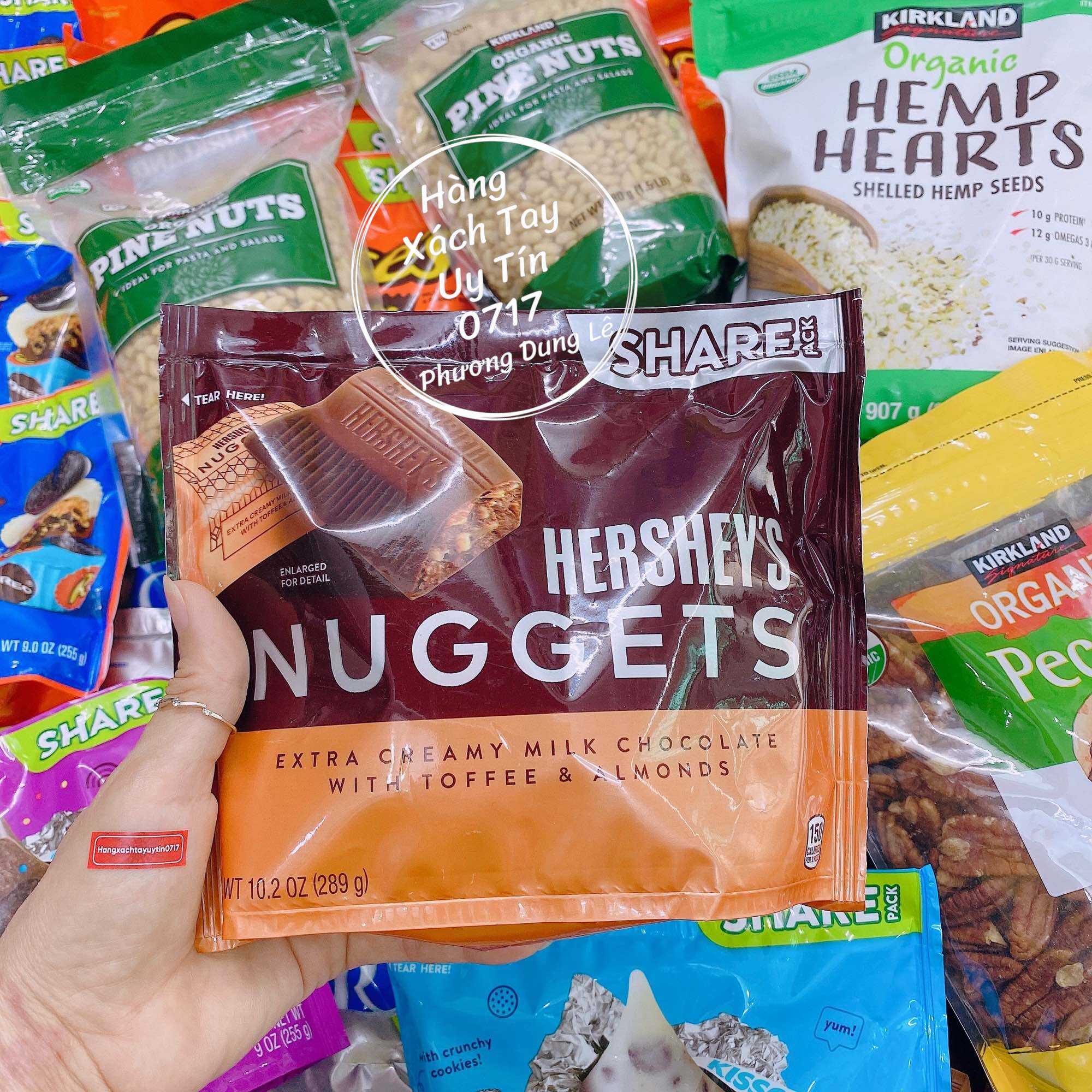 Túi 289g socola sữa kẹo bơ cứng và hạnh nhân Hershey's Nuggets chuẩn Mỹ extra creamy milk chocolate with toffee almonds