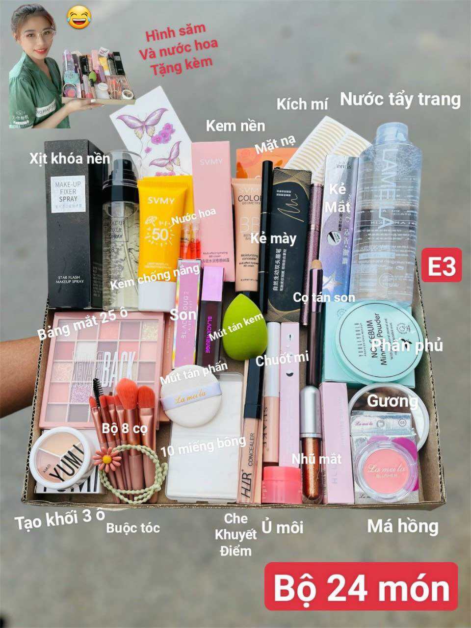 Bộ Trang Điểm[24 Món E3]Đầy Đủ Makeup/Trang Điểm Đi Tiệc/Trang Điểm Cá Nhân Cơ Bản 24 Món Bộ E3