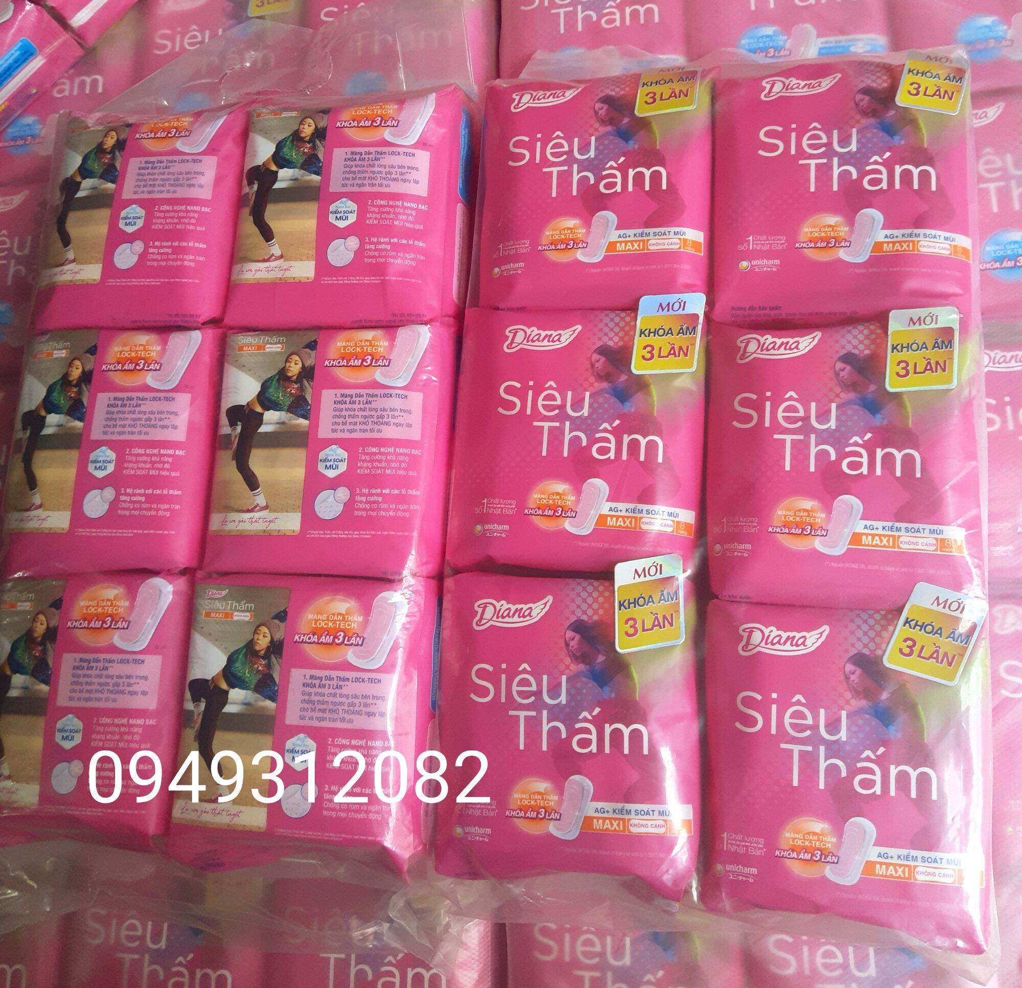 Combo 6 gói Bvs Diana ST dày không cánh chứa vitamin E dưỡng da