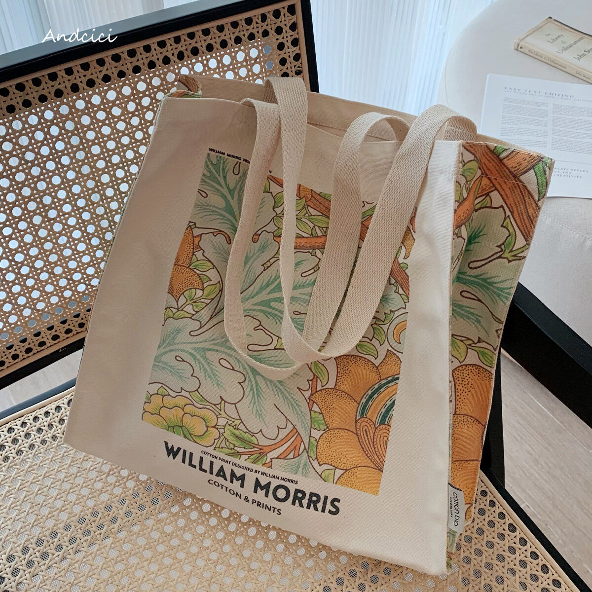 Andcici William Morris Phục Cổ Dây Khóa Vải Bạt Túi Đựng Nữ Túi Đeo Vai Lớn Túi Mua Sắm Học Sinh Cặp Sách thumbnail