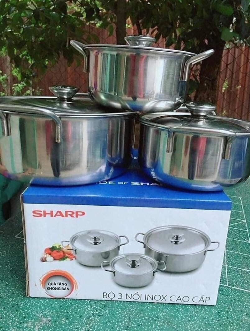 BỘ NỒI INOX - DÙNG ĐƯỢC BẾP TỪ - HÀNG KM CỦA SHARP