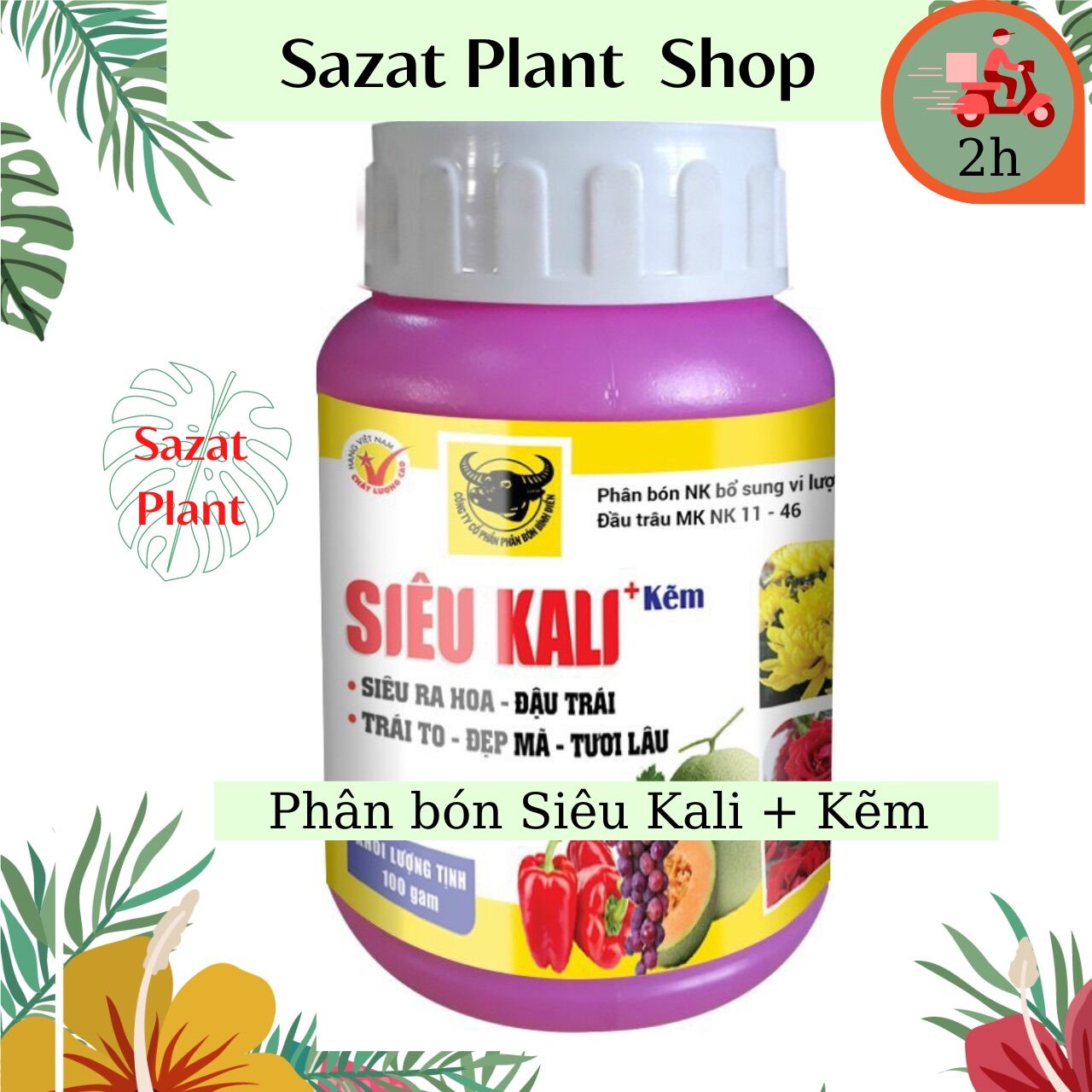 Phân bón lá siêu kali + kẽm hiệu đầu trâu của công ty bình điền, lọ 100gram, sazat plant.