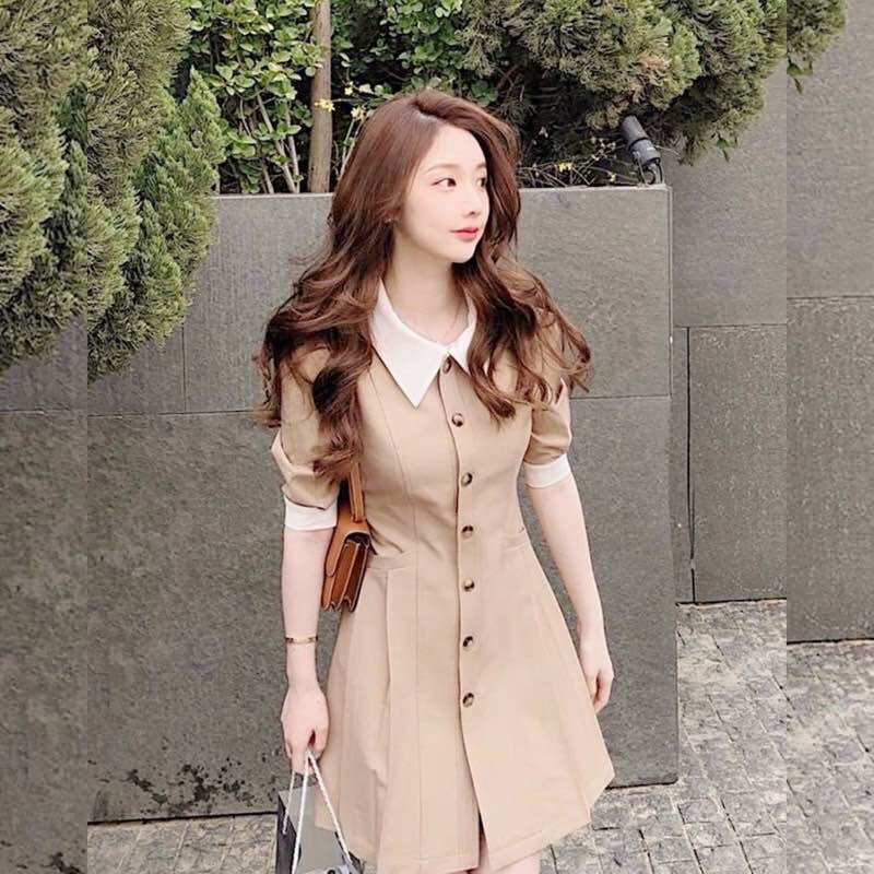 Đầm sơ mi cổ trắng 3 màu