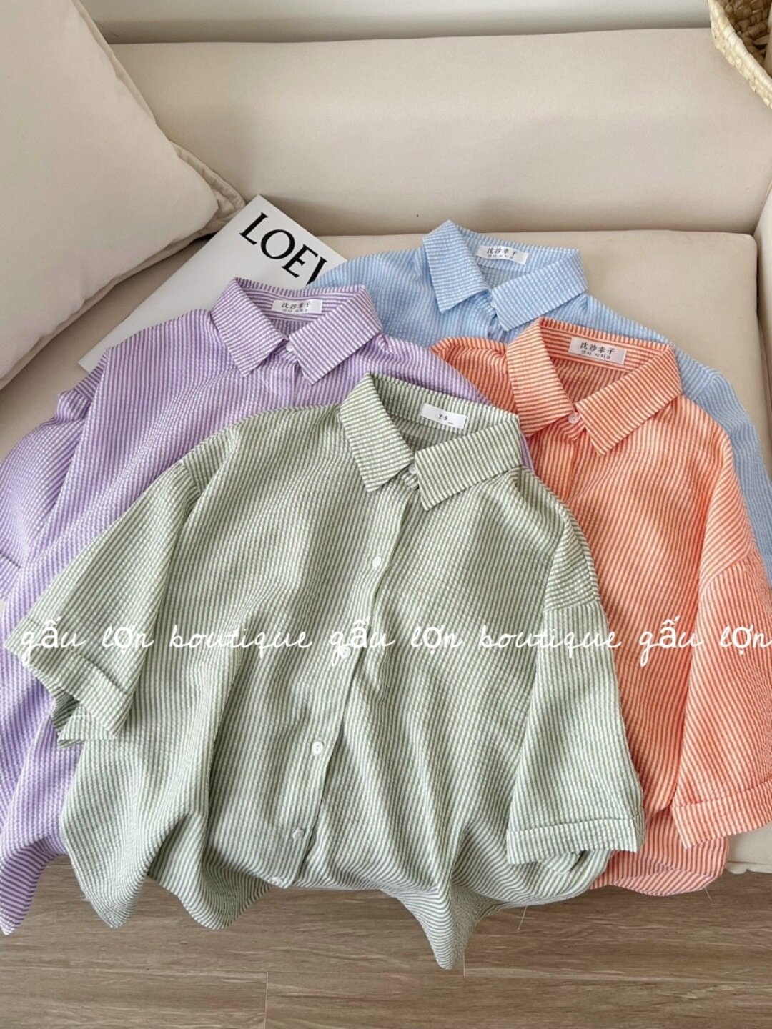 áo sơ mi kẻ sọc dáng rộng chất xốp