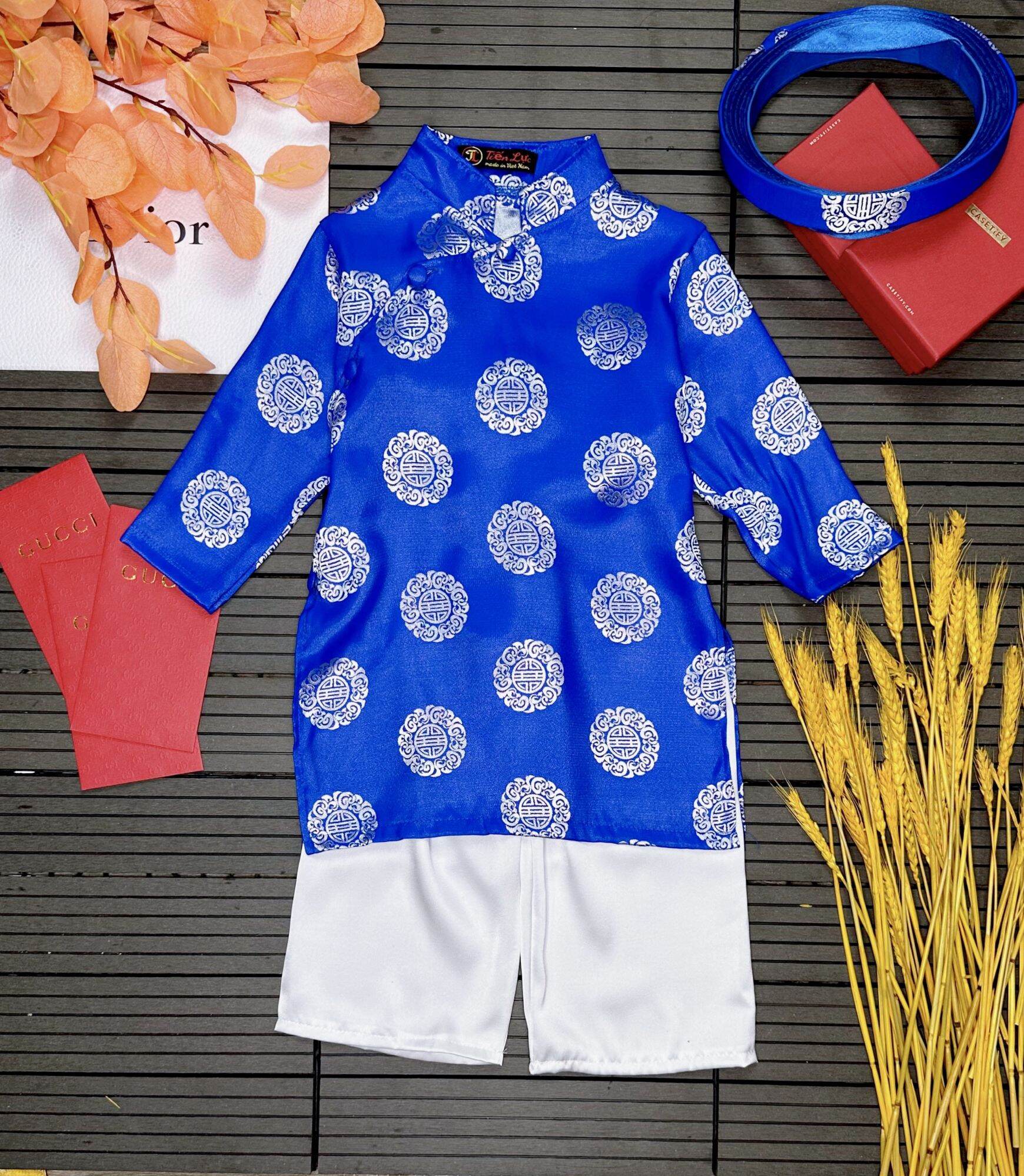 sét áo dài truyền thống bé trai.áo+quần.chưa kèm khăn.khăn khách cần mua thêm