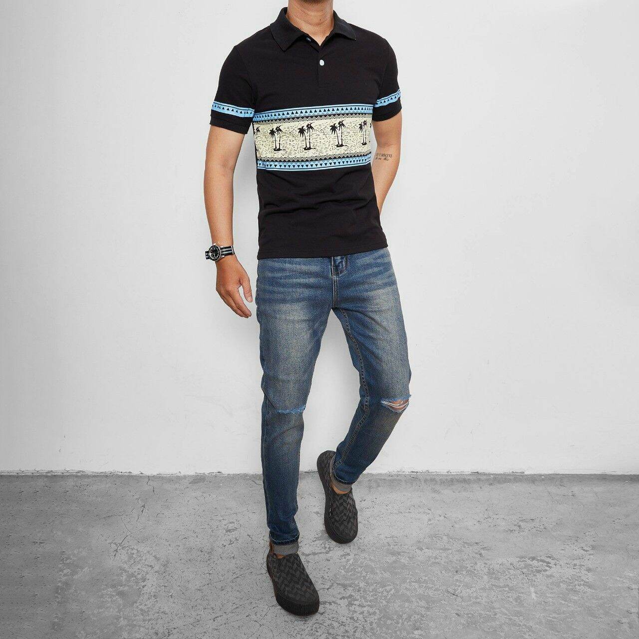 [size to 90-110kg] Áo thun nam cá sấu polo in cây dừa