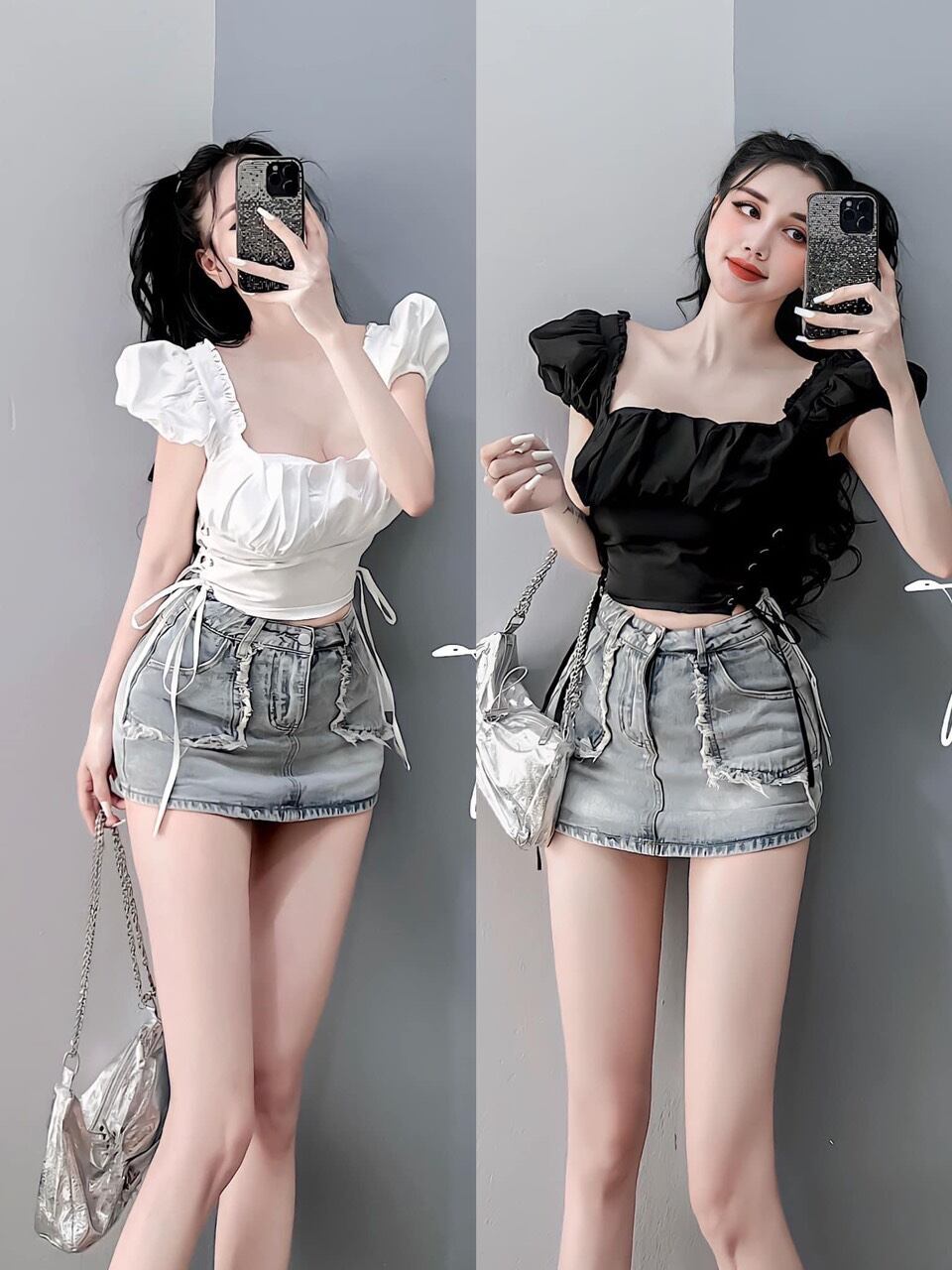 Áo 2 dây bản to tiểu thư- Áo nữ croptop ôm body đan dây eo hai bên hottrend. Sau nhúm. Chất voan lụa dày dặn đẹp Mã X035595A.