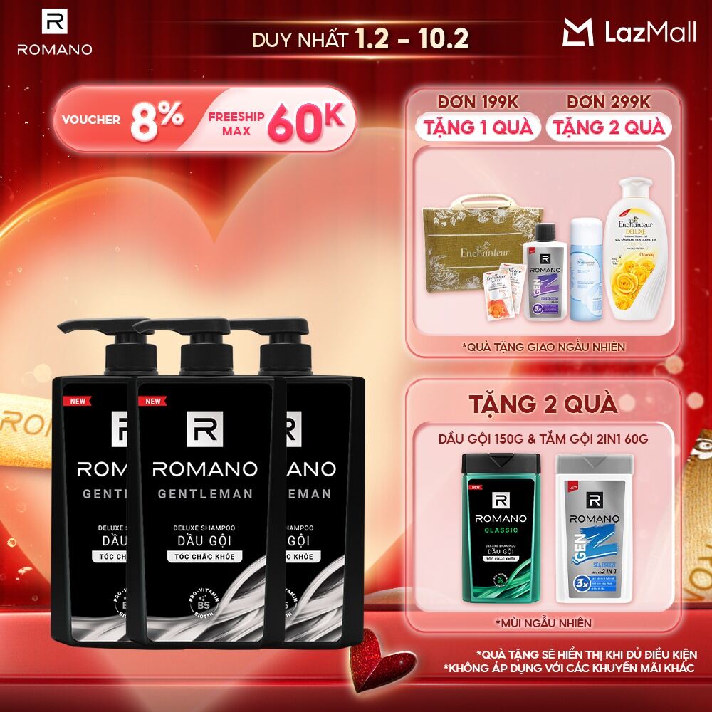 Combo 3 Dầu gội Romano 650g/chai