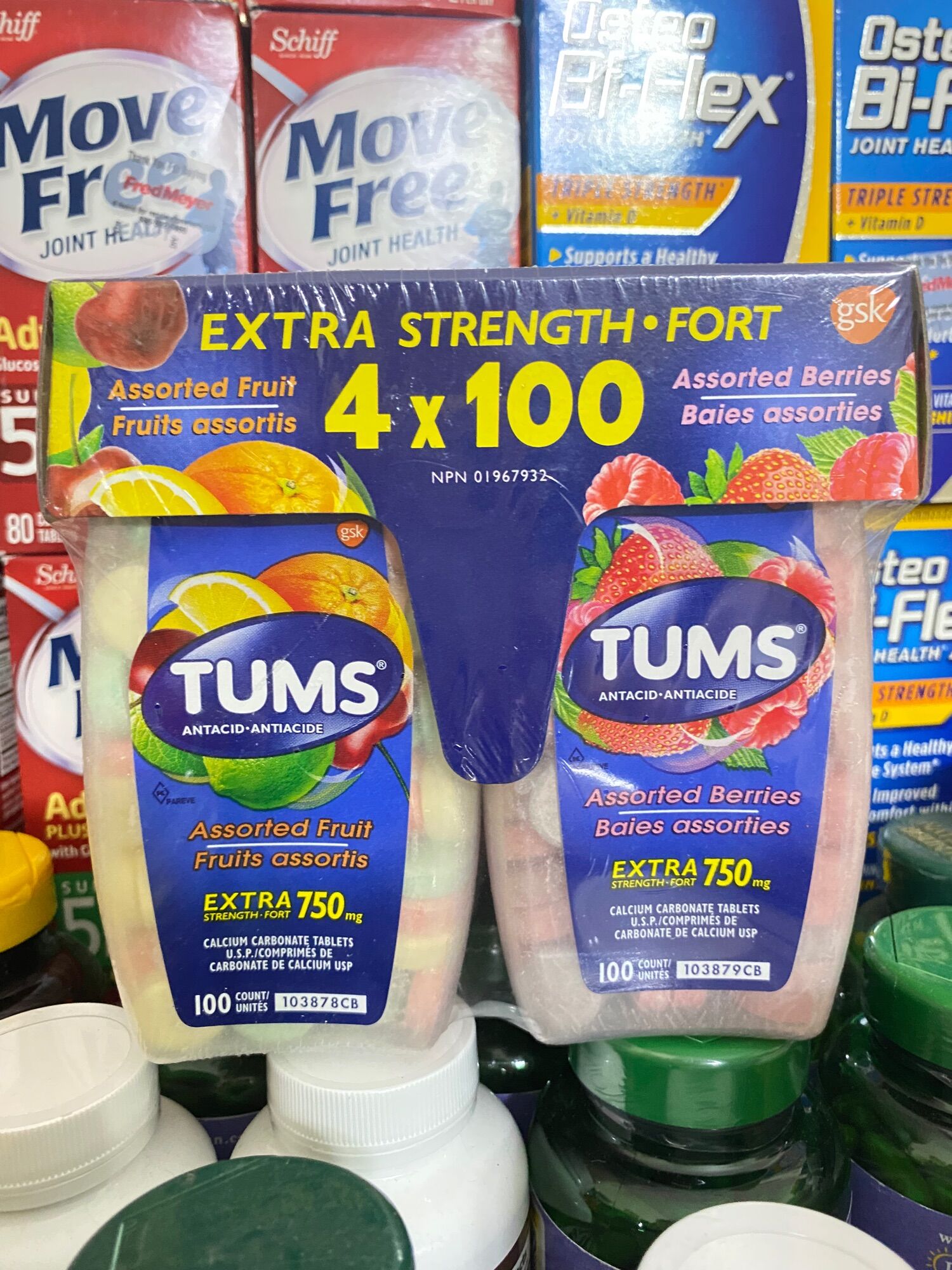 Viên ngậm giảm đầy hơi khó tiêu Tums Antacid Extra Strength Fort 750mg 100 viên