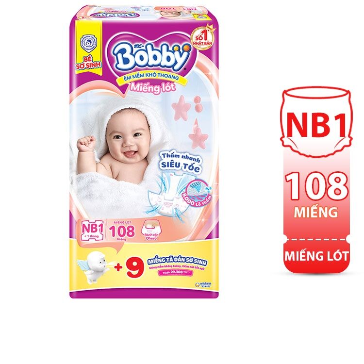 HCM Miếng lót sơ sinh Bobby dùng chung tã vải cho bé 4-7 kgNB1-108+9 NB1