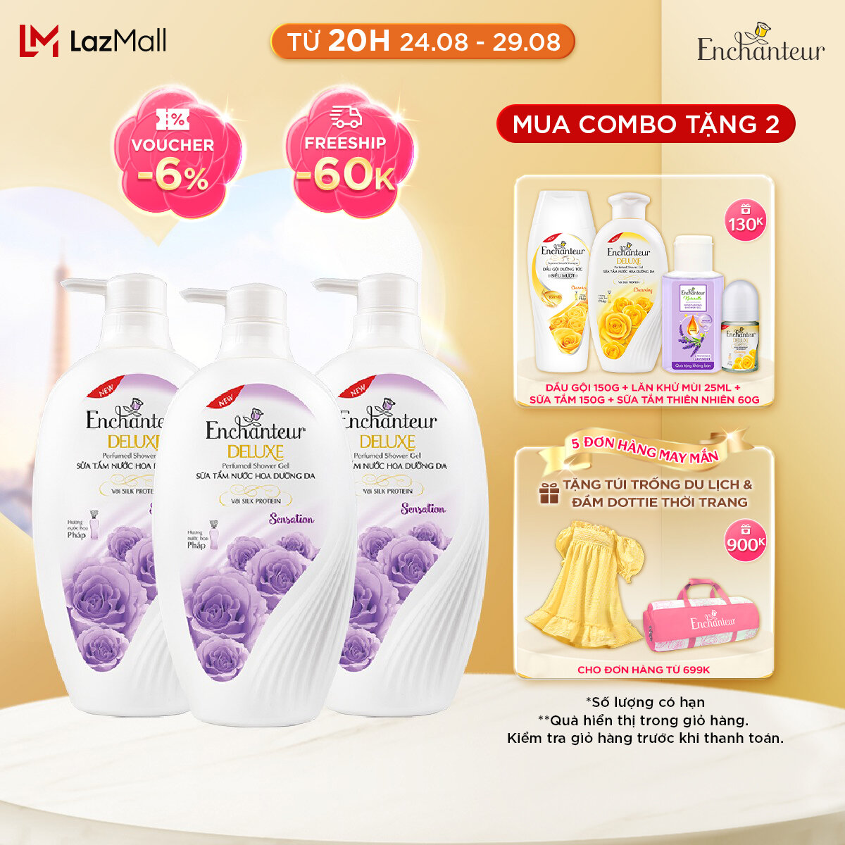 Combo 3 Sữa tắm hương nước hoa Enchanteur Sensation 650gr/ Chai