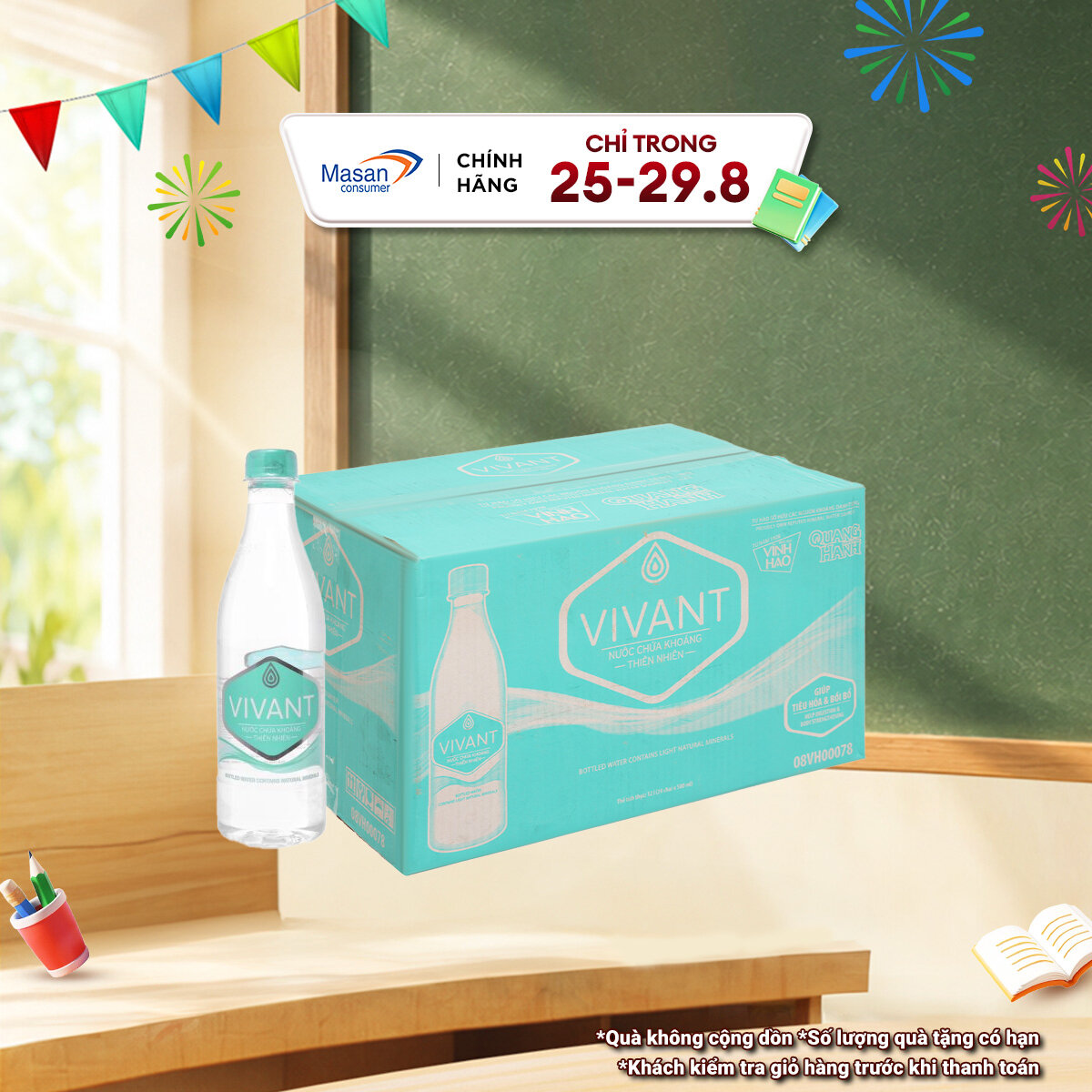 Nước uống đóng chai chứa khoáng thiên nhiên Vivant ( 4 lốc x 6 chai x 500ml )