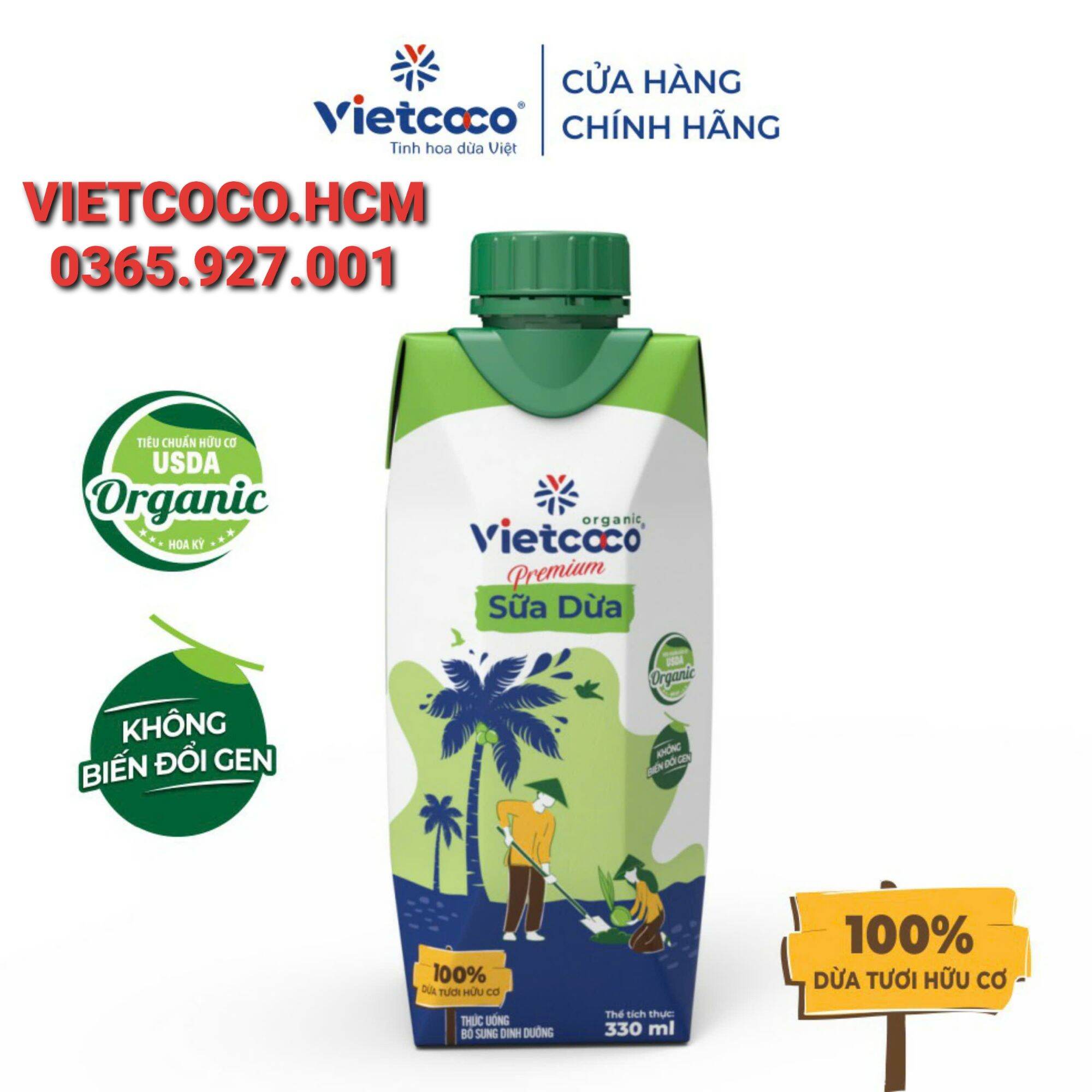 1 Thùng sữa dừa organic Vietcoco, Date mới (12 hộp x 330ml)