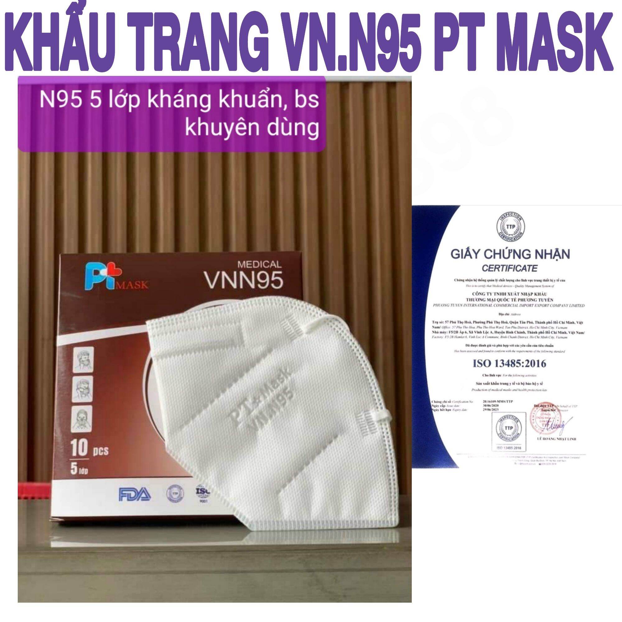 Hộp 10 cái Khẩu trang N95 5 lớp PT Mask, Kháng khuẩn(có chứng từ Y Tế) thumbnail