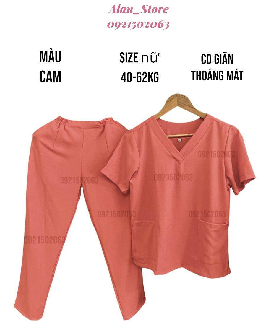 Đồng phục spa/đồng phục y tế nữ màu cam mềm mại co giãn