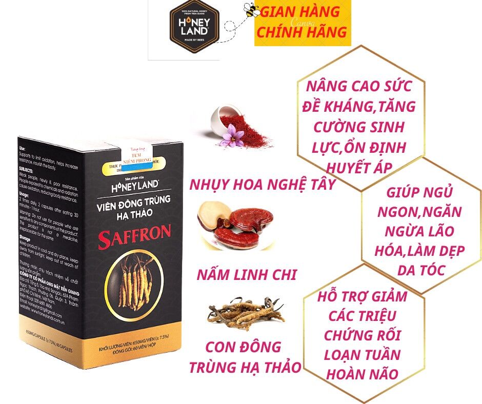 Viên Đông Trùng Hạ Thảo Saffron  HONEYLAND 60 viên
