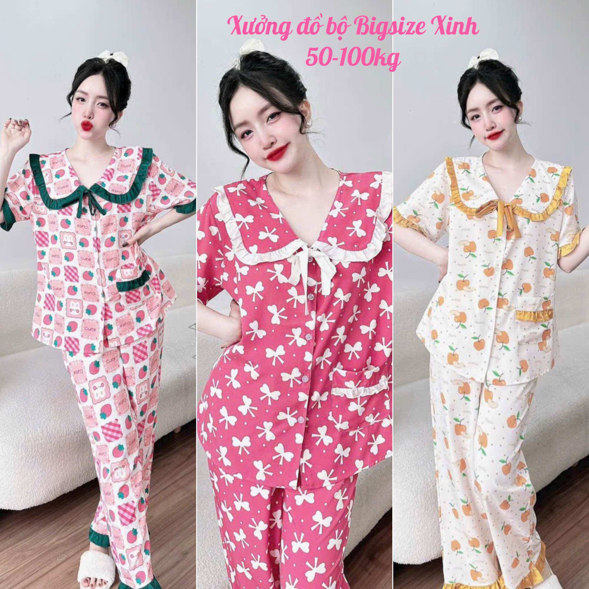 Đồ Ngủ Bigsize dài tiểu thư dễ thương cho nữ 50-100kg đồ dài lụa mango mặc nhà mềm mát