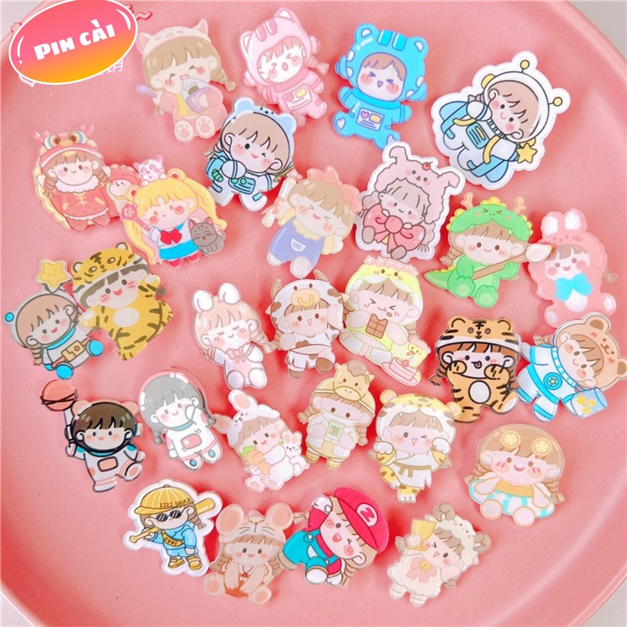 Pin cài áo, sticker cài balo, túi xách, túi tote siêu dễ thương