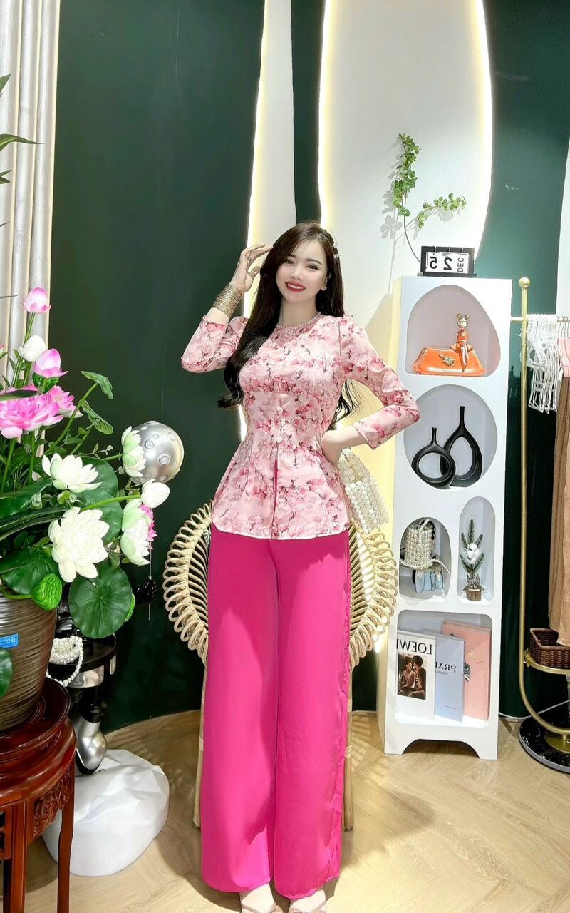 bộ bà ba lụa mango tay dài nhún vai