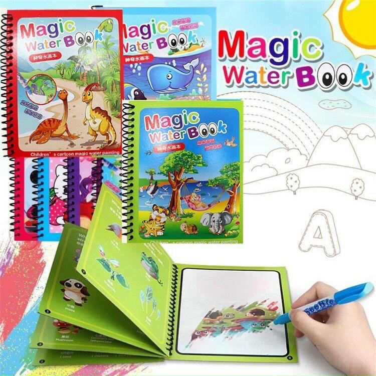 Tập tô màu nước ma thuật diệu kì cho trẻ magic water book mau khô có thể sử dụng nhiều lần tặng kèm bút xoá