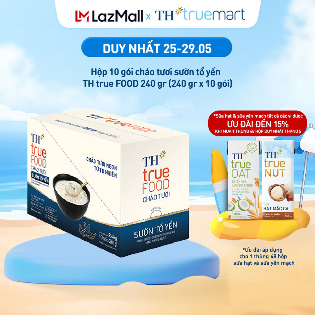 Hộp 10 gói cháo tươi sườn tổ yến TH true FOOD 240 gr (240 gr x 10 gói)