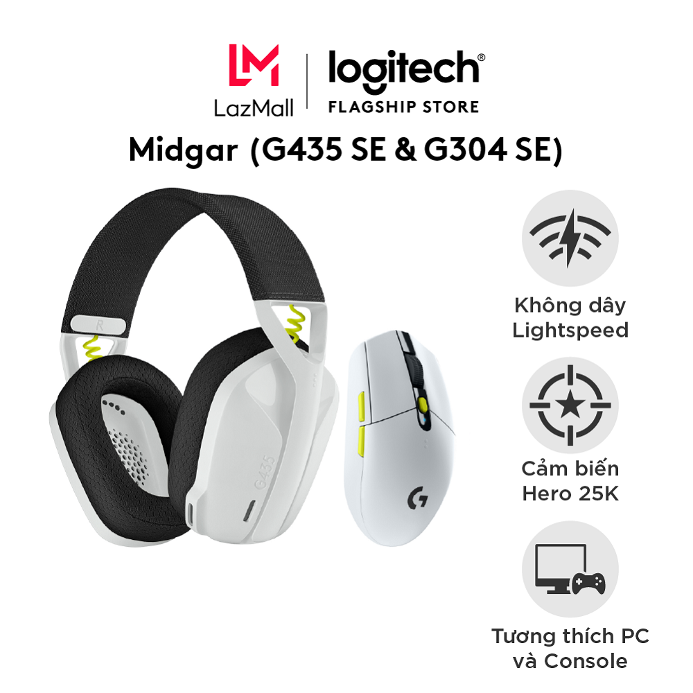 Combo game không dây logitech g: chuột lightspeed g304 se và tai nghe bluetooth g435 se, tương thích pc,mac ps4 ps5, micro kép tích hợp