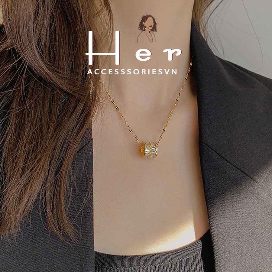 Dây chuyền titan basic mặt đá tròn, mạ vàng 14k [ KHÔNG ĐEN GỈ ] Her Accessories CT16