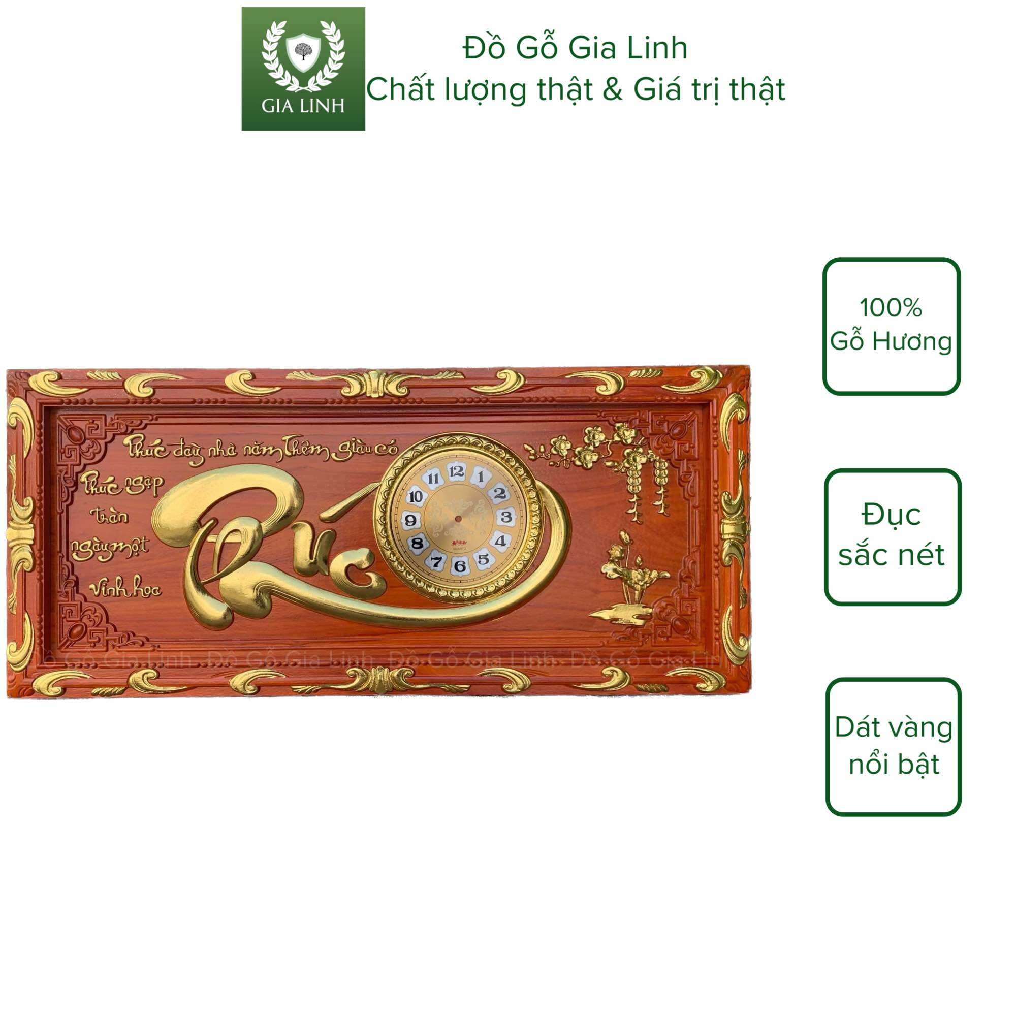 Tranh đồng hồ đồ gỗ gia linh chạm khung gỗ hương đỏ kt 108cm x 48cm