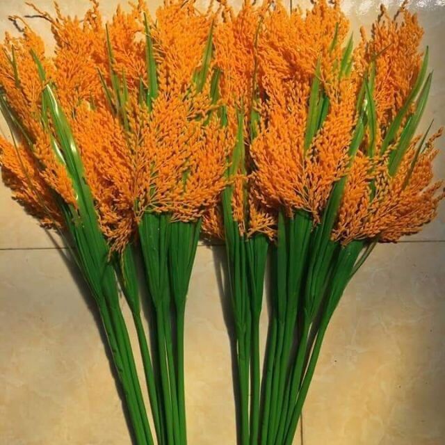 Cành lúa vàng trĩu bông 5 nhánh - bông lúa giả decor