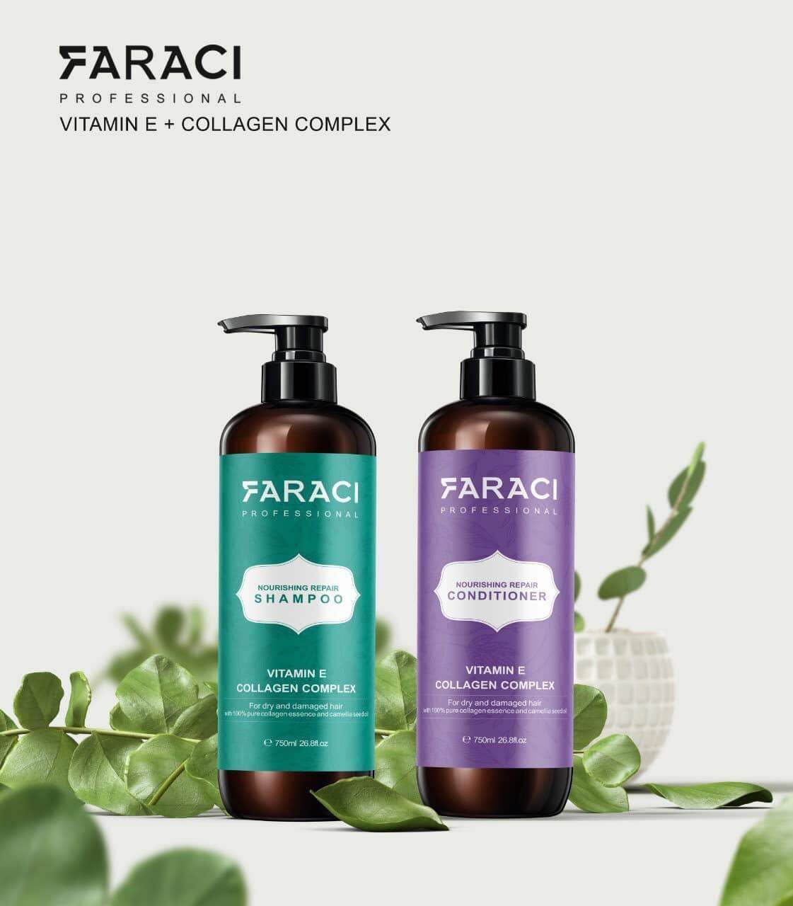 Dầu gội cặp dầu gội dầu xả siêu mềm mượt phục hồi tóc khô xơ hư tổn chẻ ngọn, uốn duỗi nhuộm tẩy Faraci Vitamin E mẫu mới nhất 750ml/ chai