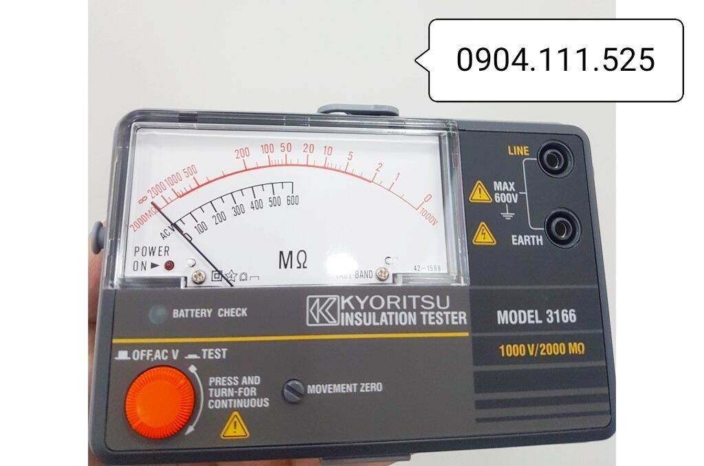 [HCM]Đồng hồ đo điện trở cách điện (Mêgôm mét) KYORITSU 3166 (1000V/2000MΩ)
