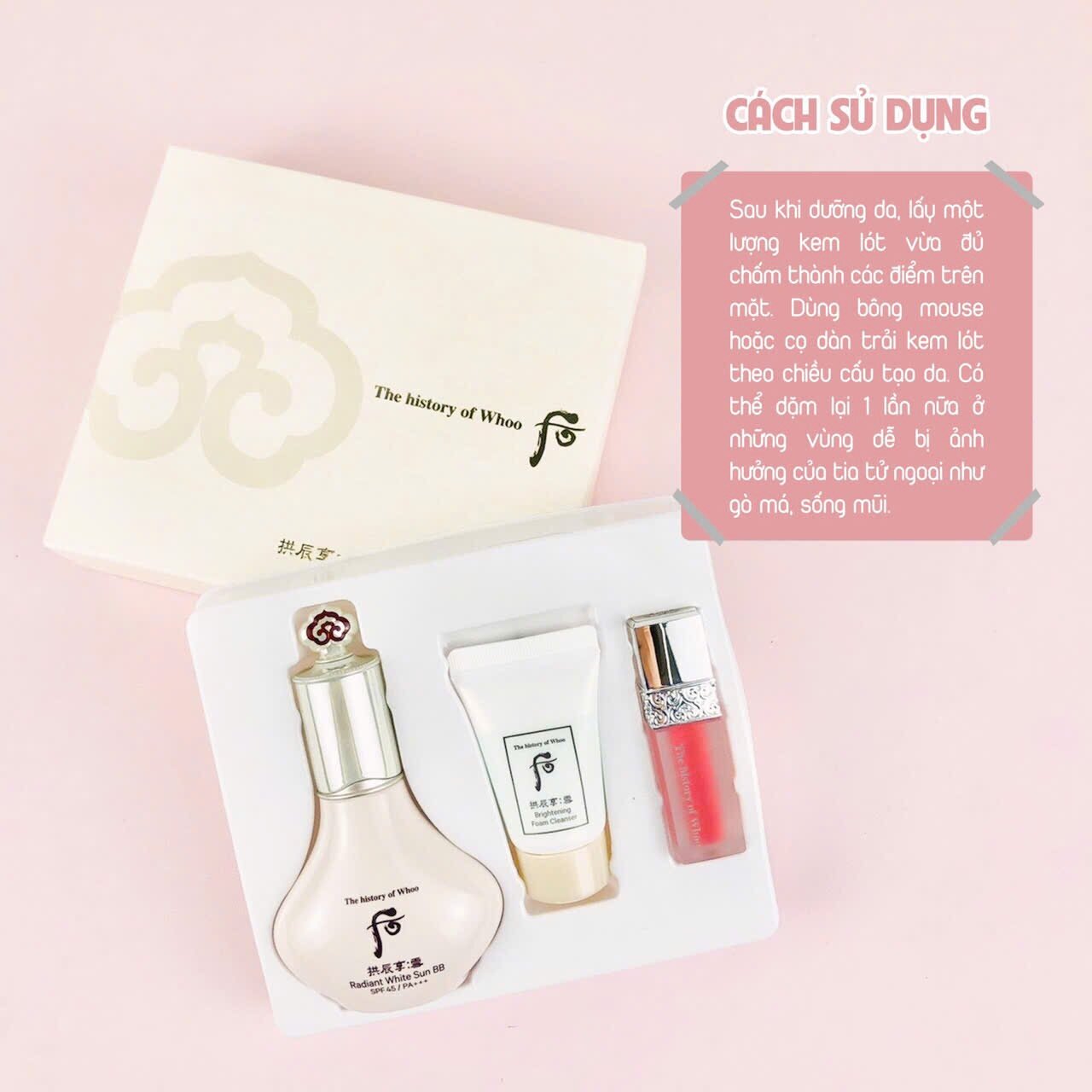 Sét Kem Nền BB Whoo Trắng, Kem Nền Trang Hỗ Trợ Che Khuyết Điểm Dưỡng Trắng Chống Nắng Spf50+/pa+++ 40ml