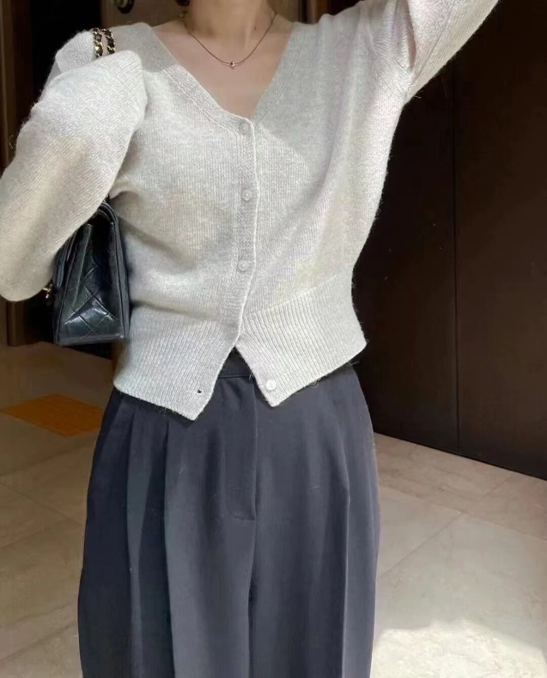 Áo Len Cardigan Ngắn Dệt Kim Đầu Thu Áo Khoác Ngoài Áo Khoác Ngoài Cổ Tròn Dài Tay Áo Khoác Ngoài Mỏ