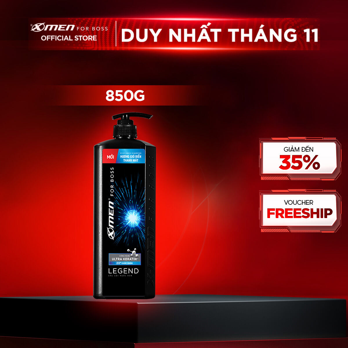 Dầu gội X-Men for Boss hương gió biển thanh mát Legend với Ultra Keratin© 850g