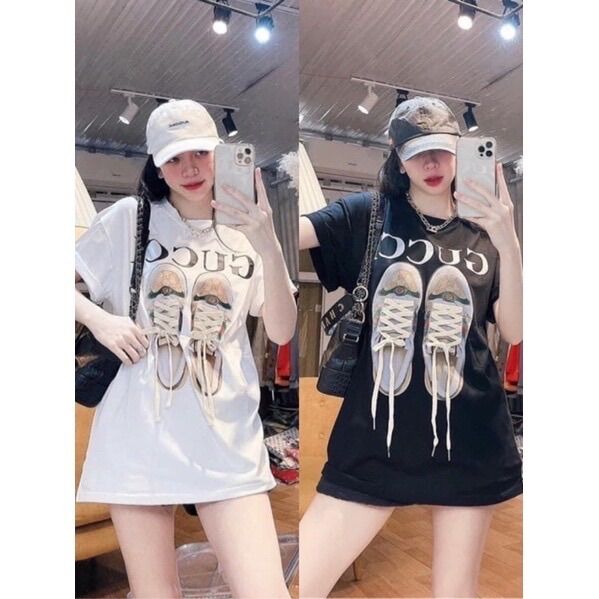 Áo thun form rộng tay lỡ đôi giày gu xì