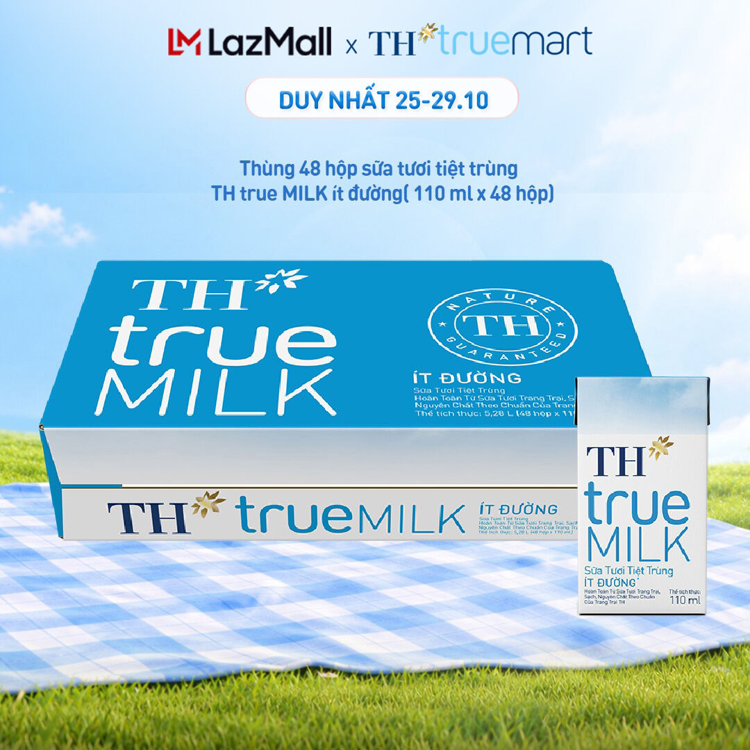 Thùng 48 hộp sữa tươi tiệt trùng TH true MILK ít đường 110 ml (110 ml x 48)