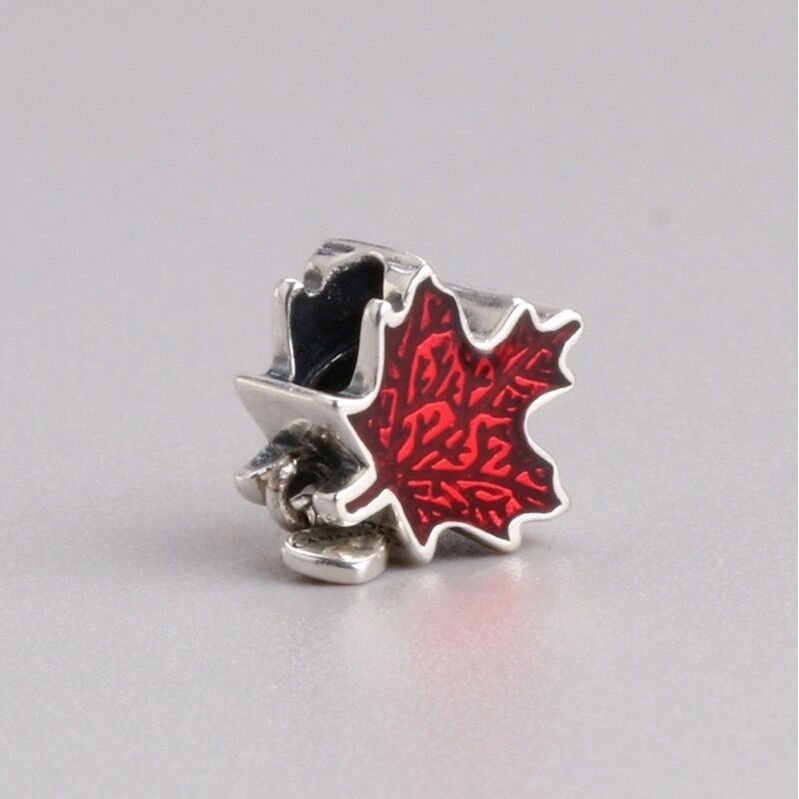 CHARM LÁ THU PHONG ĐỎ BẠC S925 CAO CẤP