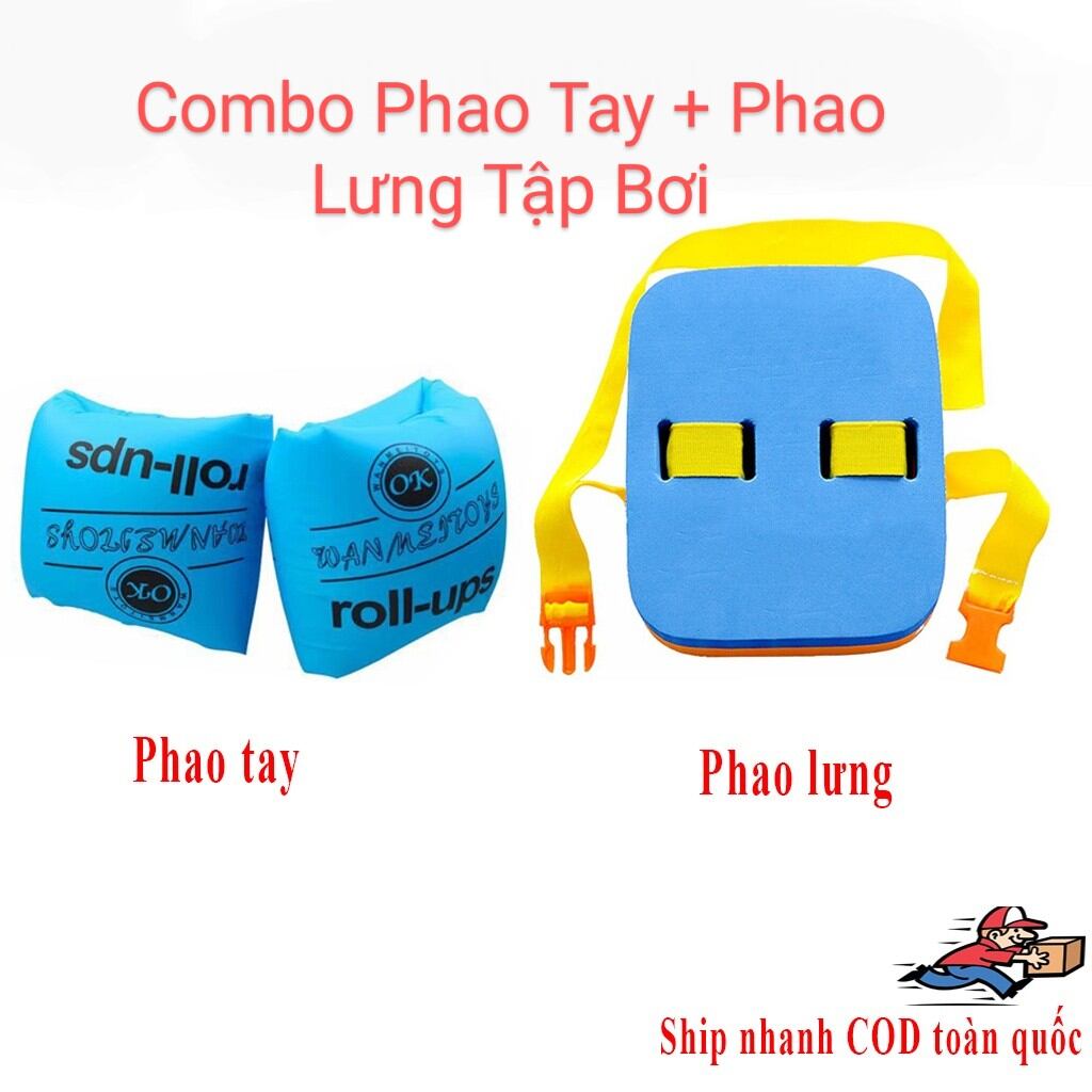 Combo phao lưng + 2 phao tay tập bơi trẻ em và người lớn - phao tập bơi cho bé