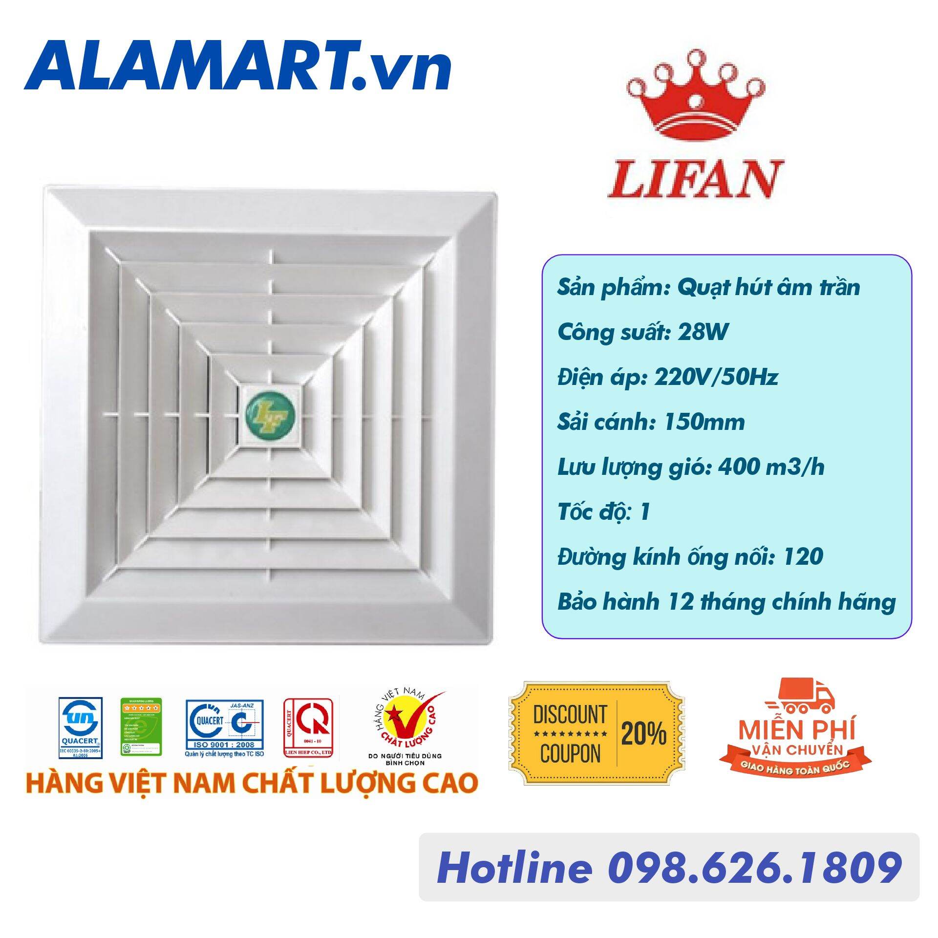 Quạt Hút Âm Trần LIFAN HT-30B
