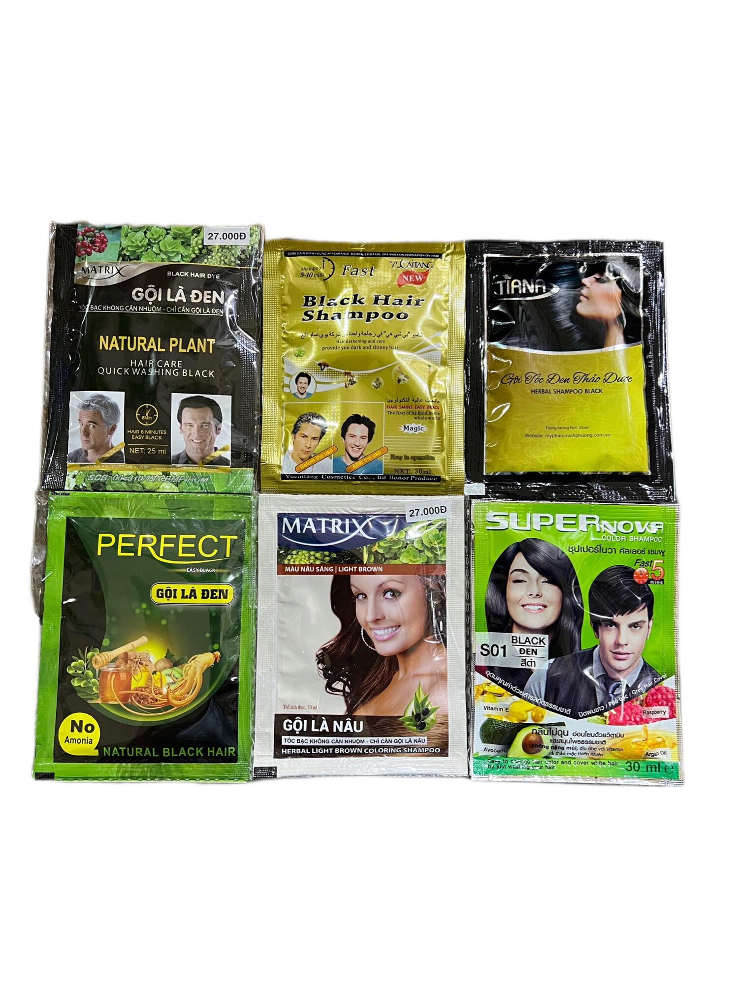 1 gói dầu gội đen tóc- gội là đen nâu đen nâu hạt dẻ