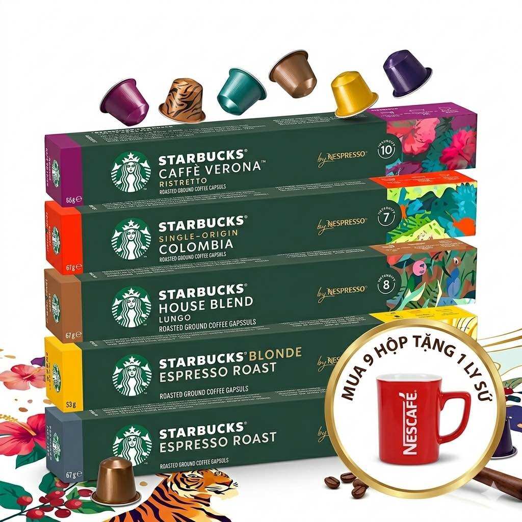 Cà phê viên nén Starbucks/ Nescafe - Dùng cho máy Nespresso - Hộp 10 viên
