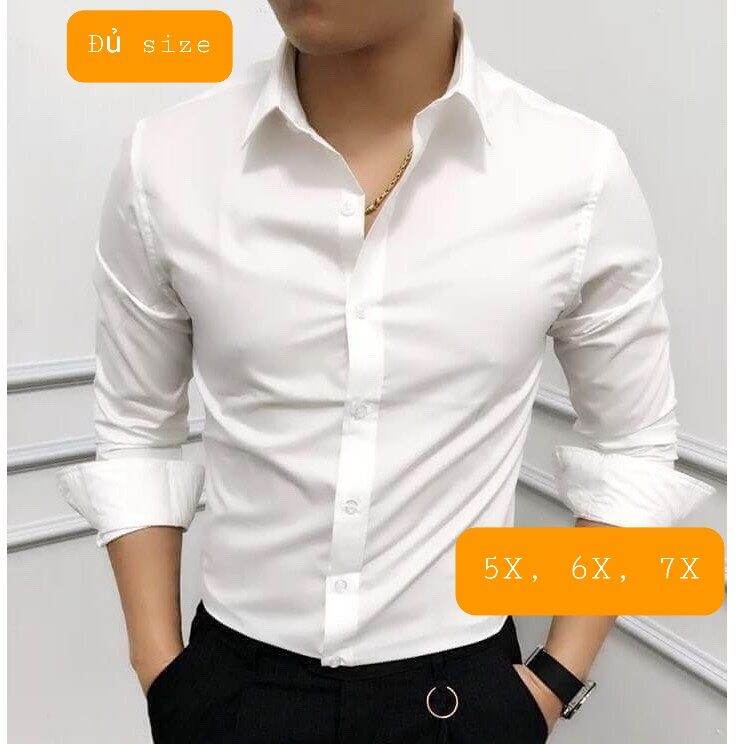 Áo sơ mi trắng nam, áo sơ mi nam tay dài, áo sơ mi nam hàn quốc size lớn 5x, 6x, 7x