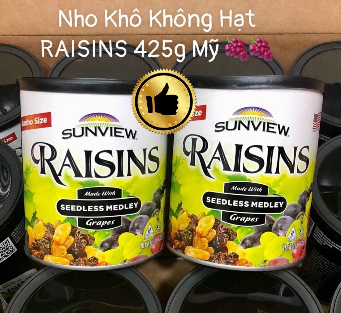 Nho khô nhập khẩu không hạt size jumbo hạt to raisins 425g mỹ