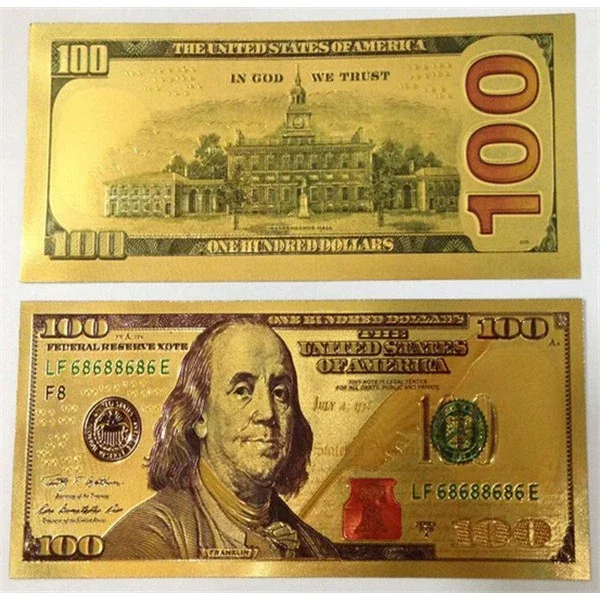10 tờ tiền đô la thiếc mạ vàng, trang trí tháp bánh lễ tết mang lại may mắn, tài lộc