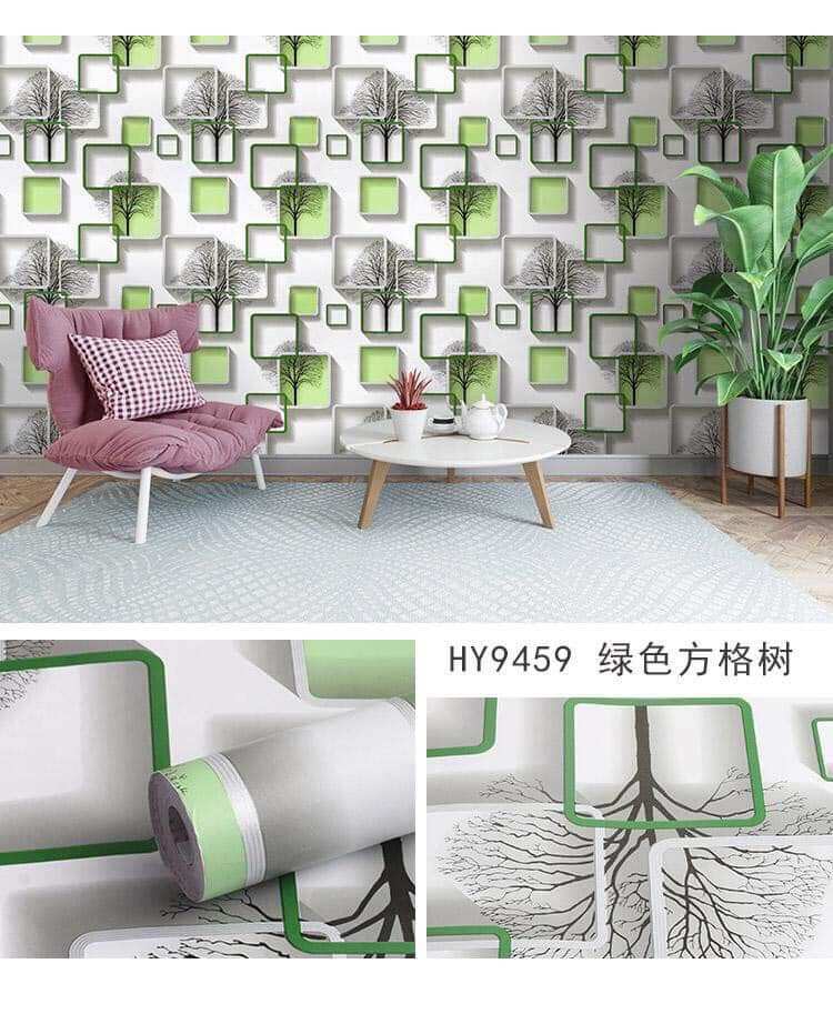 Cuộn 10M giấy dán tường mẫu ô vuông xanh cốm